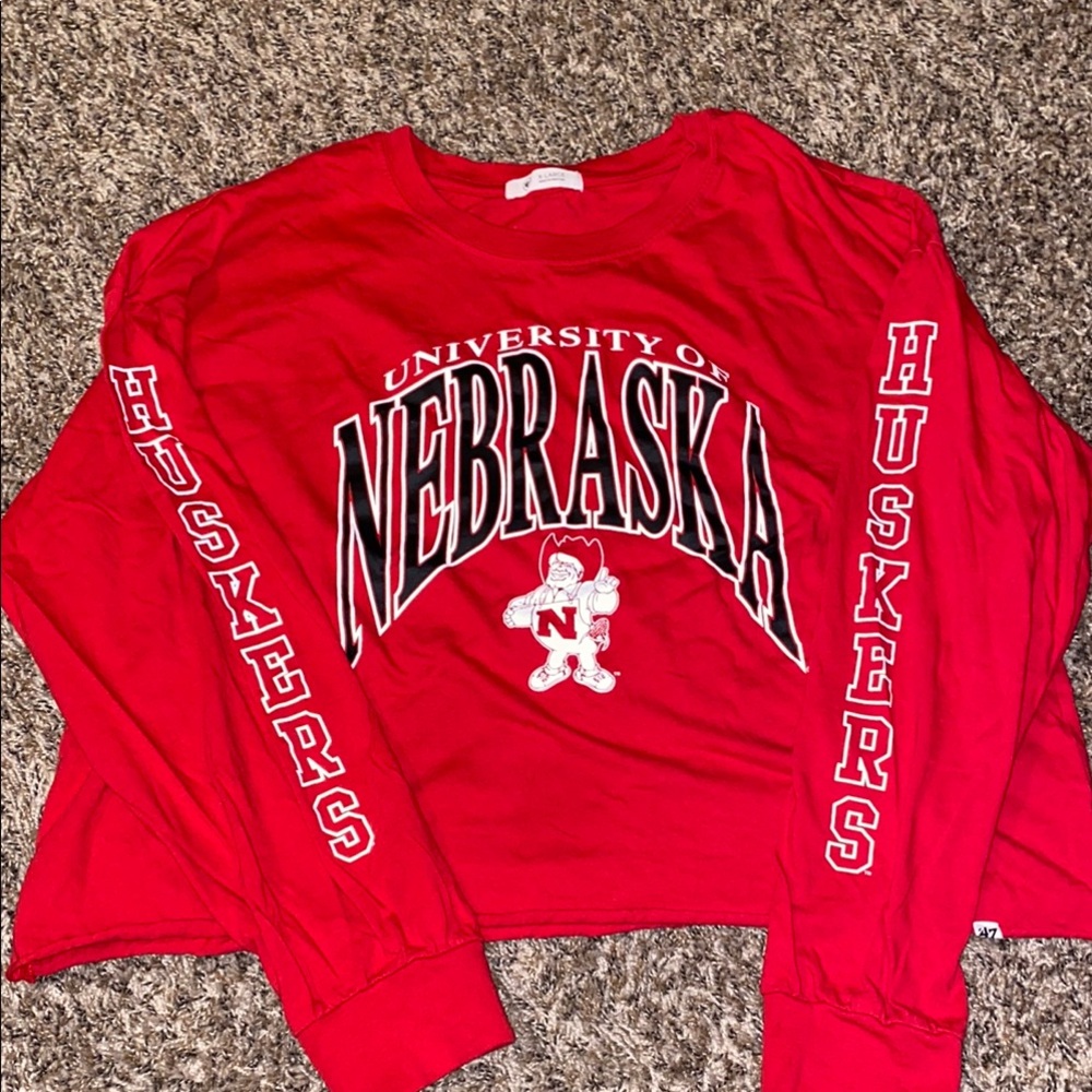 NU 47 Nebraska Cornhuskers Womens Red Cropped Long-Sleeve T-Shirt
